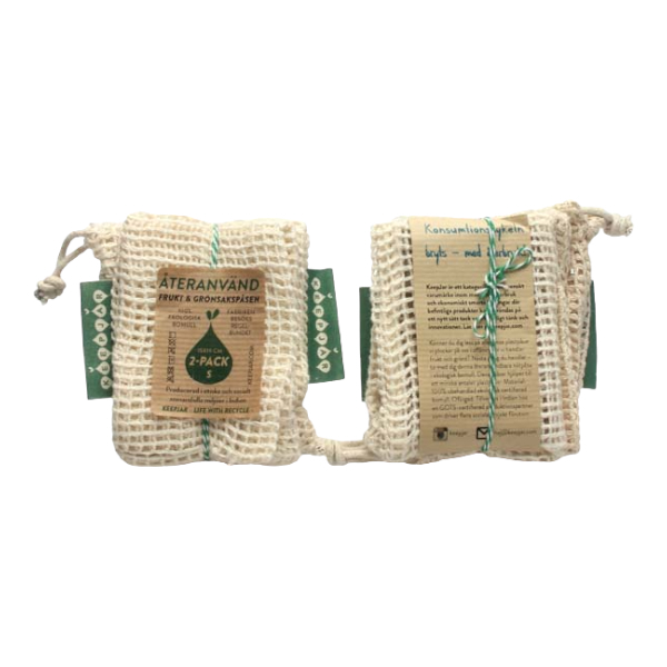 Nätpåse med dragsko 2-pack Small för Frukt och Grönt Eko-bomull - KeepJar